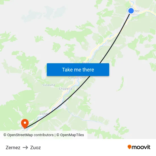 Zernez to Zuoz map