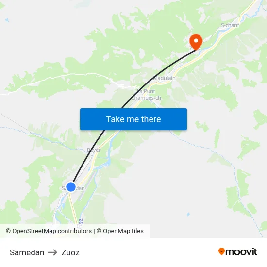 Samedan to Zuoz map