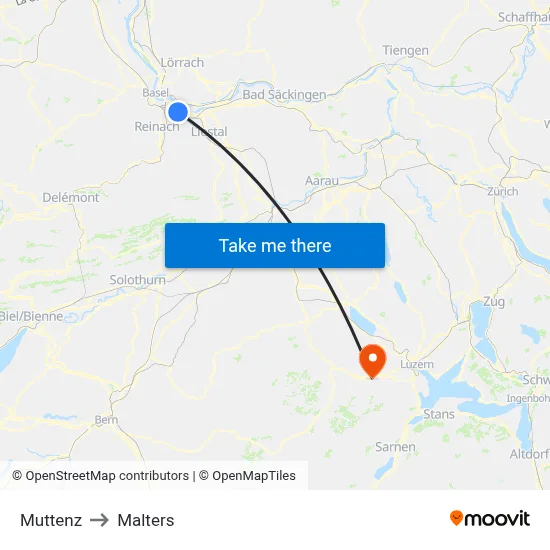 Muttenz to Malters map