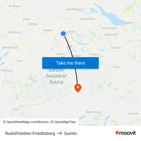 Rudolfstetten-Friedlisberg to Quinto map