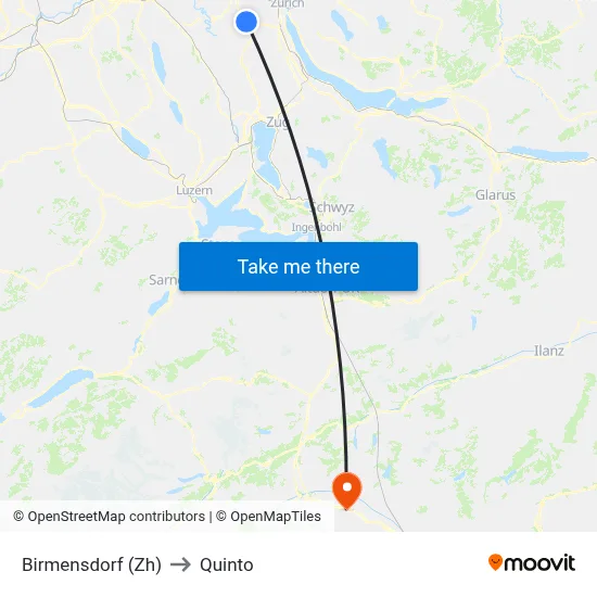 Birmensdorf (Zh) to Quinto map