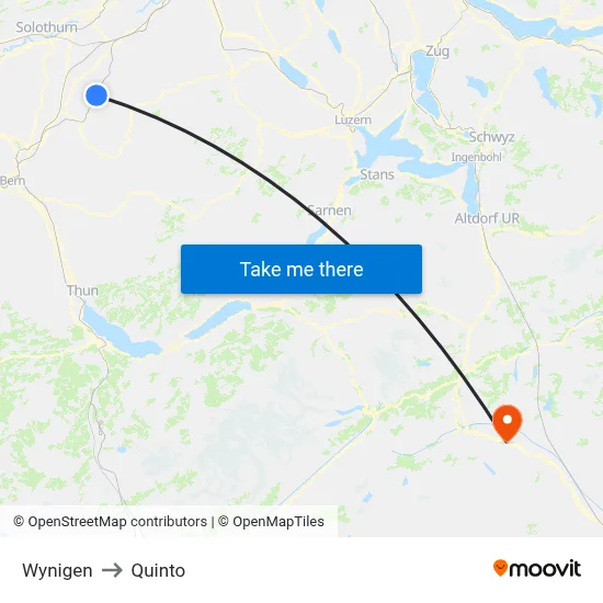 Wynigen to Quinto map