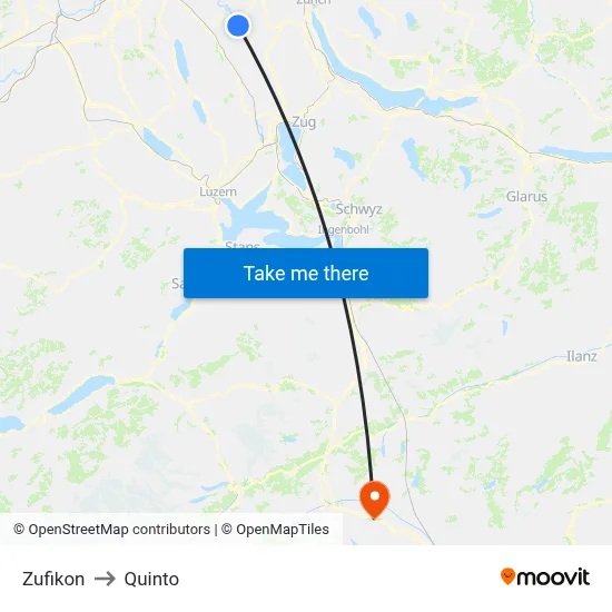 Zufikon to Quinto map