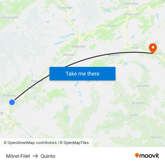 Mörel-Filet to Quinto map
