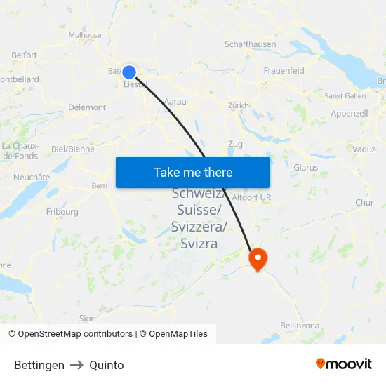 Bettingen to Quinto map