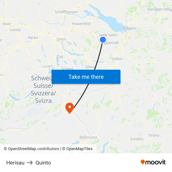 Herisau to Quinto map