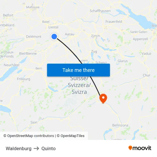 Waldenburg to Quinto map