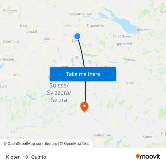 Kloten to Quinto map