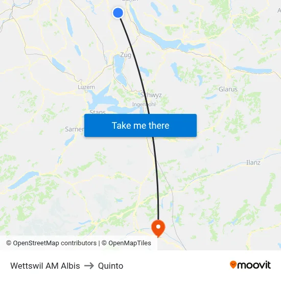 Wettswil AM Albis to Quinto map