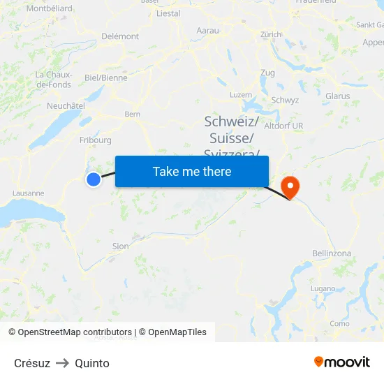 Crésuz to Quinto map