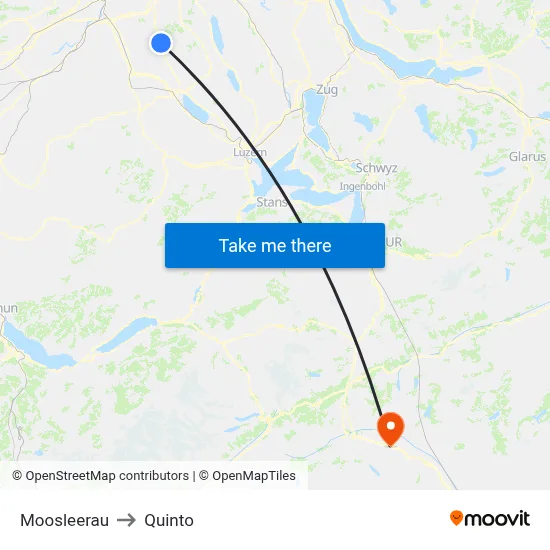 Moosleerau to Quinto map