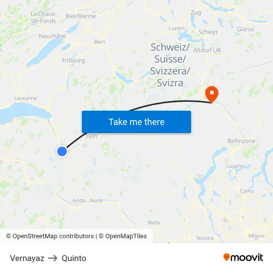 Vernayaz to Quinto map