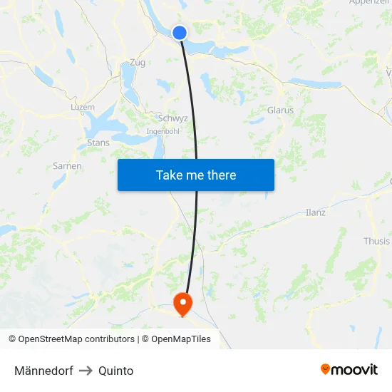 Männedorf to Quinto map