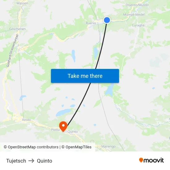 Tujetsch to Quinto map