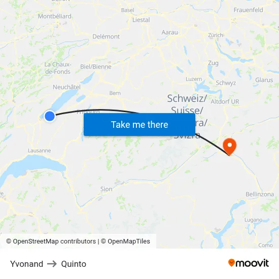 Yvonand to Quinto map