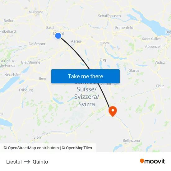 Liestal to Quinto map