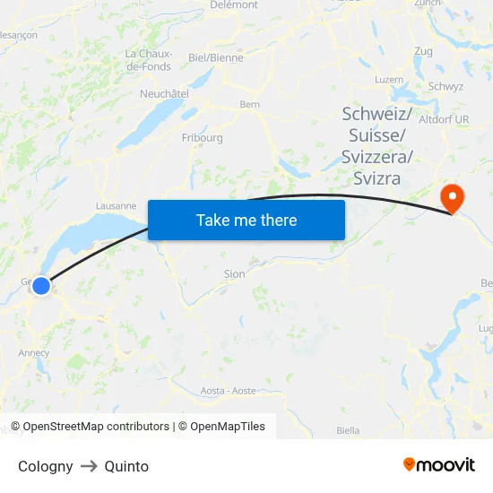 Cologny to Quinto map
