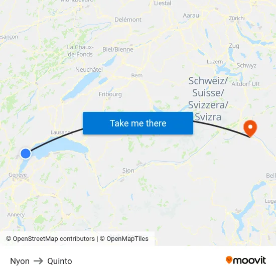 Nyon to Quinto map