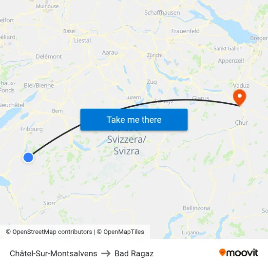 Châtel-Sur-Montsalvens to Bad Ragaz map