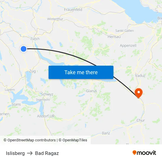 Islisberg to Bad Ragaz map