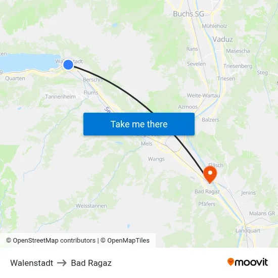 Walenstadt to Bad Ragaz map