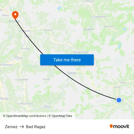 Zernez to Bad Ragaz map