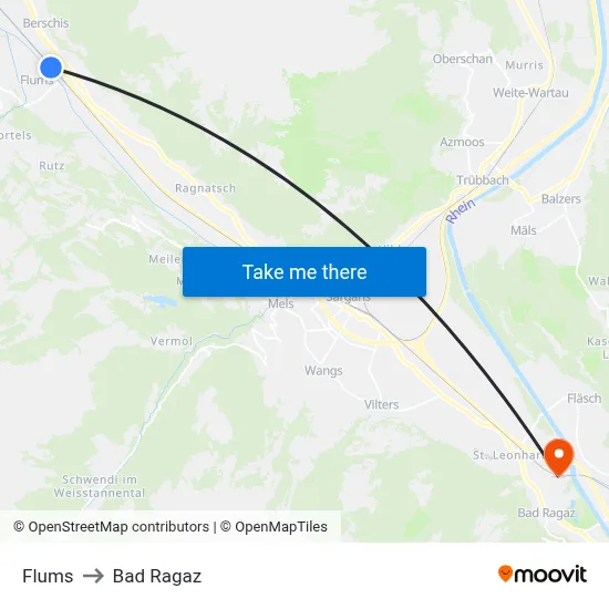 Flums to Bad Ragaz map