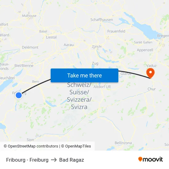 Fribourg - Freiburg to Bad Ragaz map