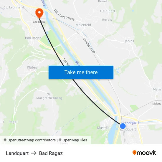 Landquart to Bad Ragaz map