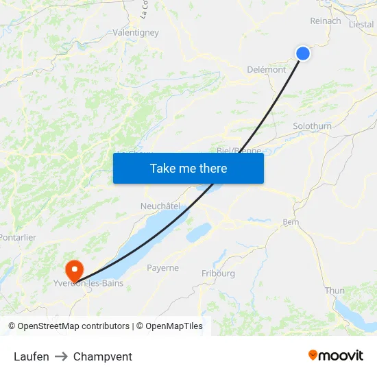 Laufen to Champvent map