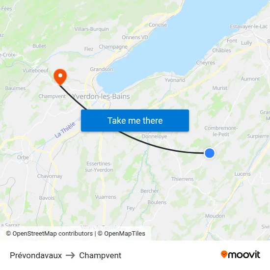 Prévondavaux to Champvent map