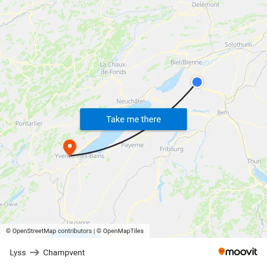 Lyss to Champvent map