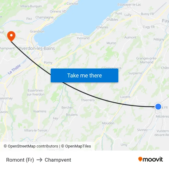Romont (Fr) to Champvent map