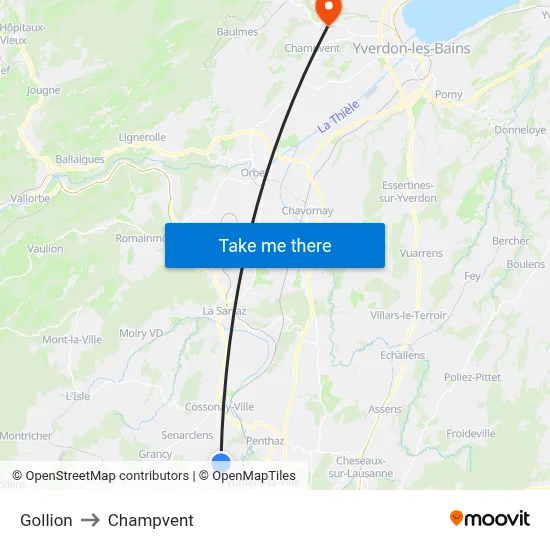 Gollion to Champvent map
