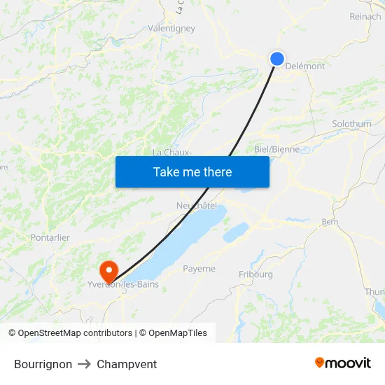 Bourrignon to Champvent map