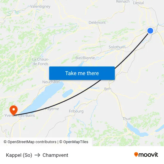 Kappel (So) to Champvent map