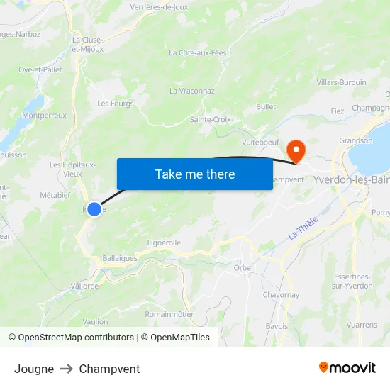 Jougne to Champvent map