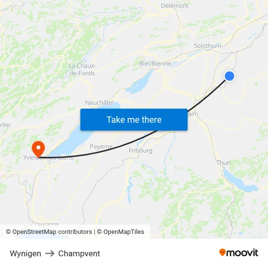 Wynigen to Champvent map