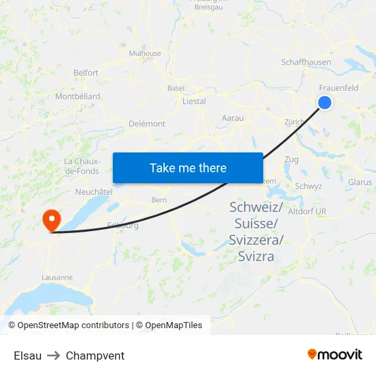 Elsau to Champvent map