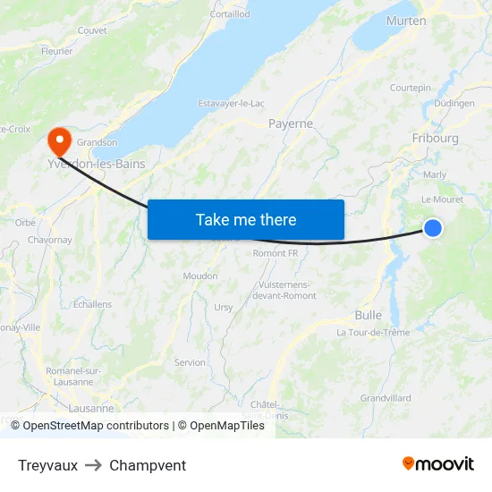 Treyvaux to Champvent map
