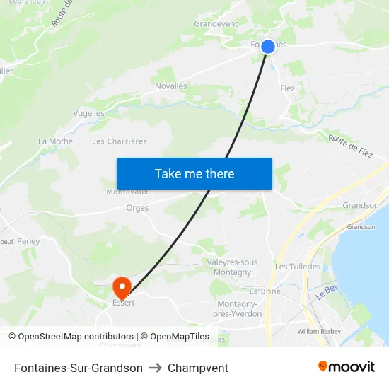 Fontaines-Sur-Grandson to Champvent map