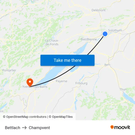 Bettlach to Champvent map