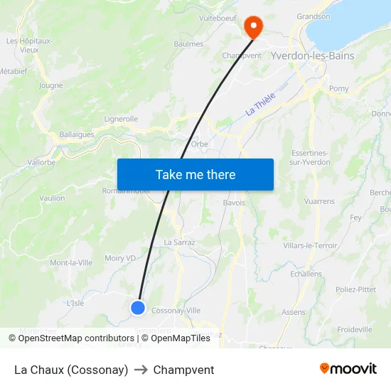 La Chaux (Cossonay) to Champvent map
