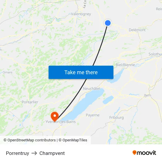 Porrentruy to Champvent map