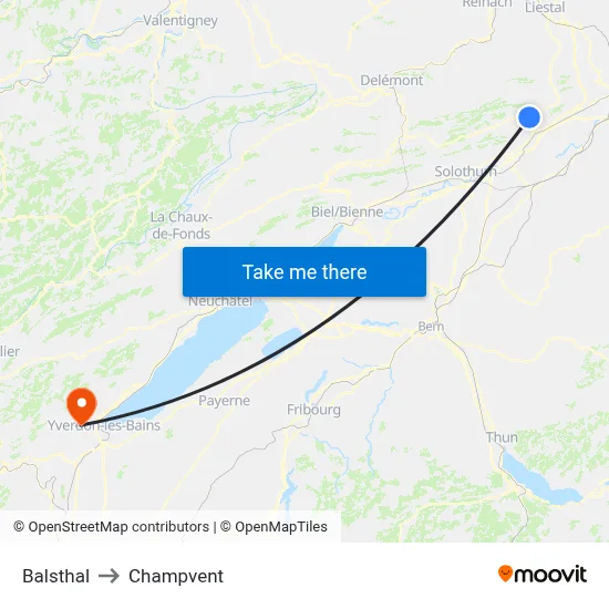 Balsthal to Champvent map