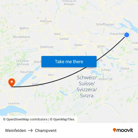 Weinfelden to Champvent map