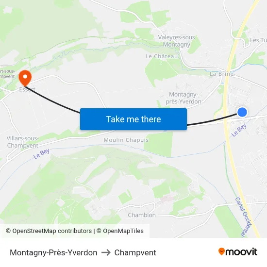 Montagny-Près-Yverdon to Champvent map