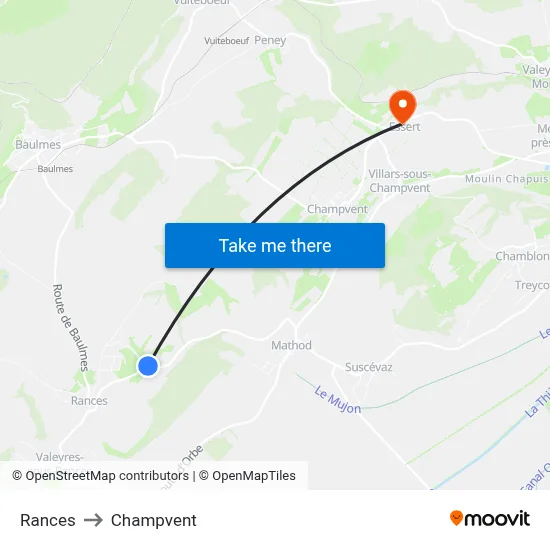 Rances to Champvent map