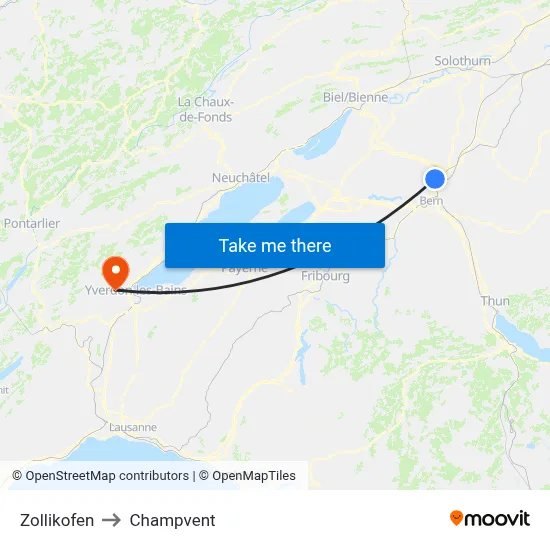 Zollikofen to Champvent map