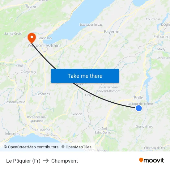 Le Pâquier (Fr) to Champvent map